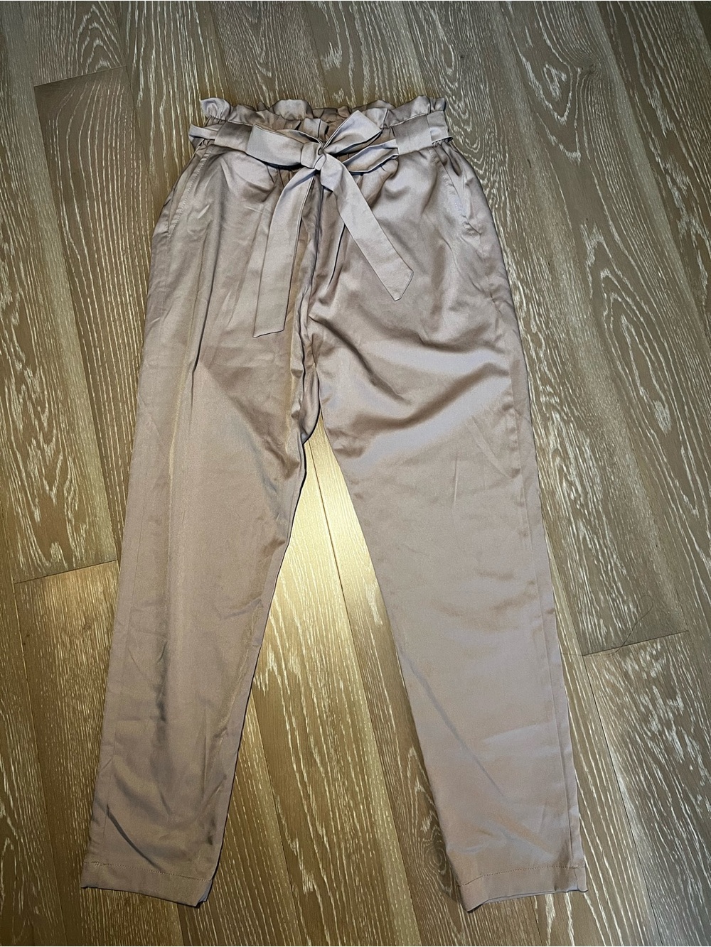 Paperbag Waist Tie Front Pants in Taupe